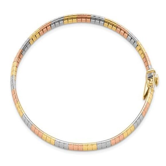 Leslie's 14k Tri-color Omega Style Scratch-finish Bracelet, 7.5 inches long, Rea - Picture 4 of 6